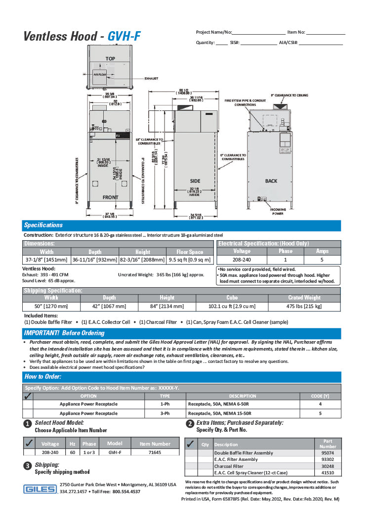 Giles GVH-F Floor-Stand Ventless Recirculating Type 1 Hood System with 1PH Power Receptacle Installed in Stand, 31-3/4" Stand Width, 208-240V/60Hz/1PH - Donut-Equipment.com