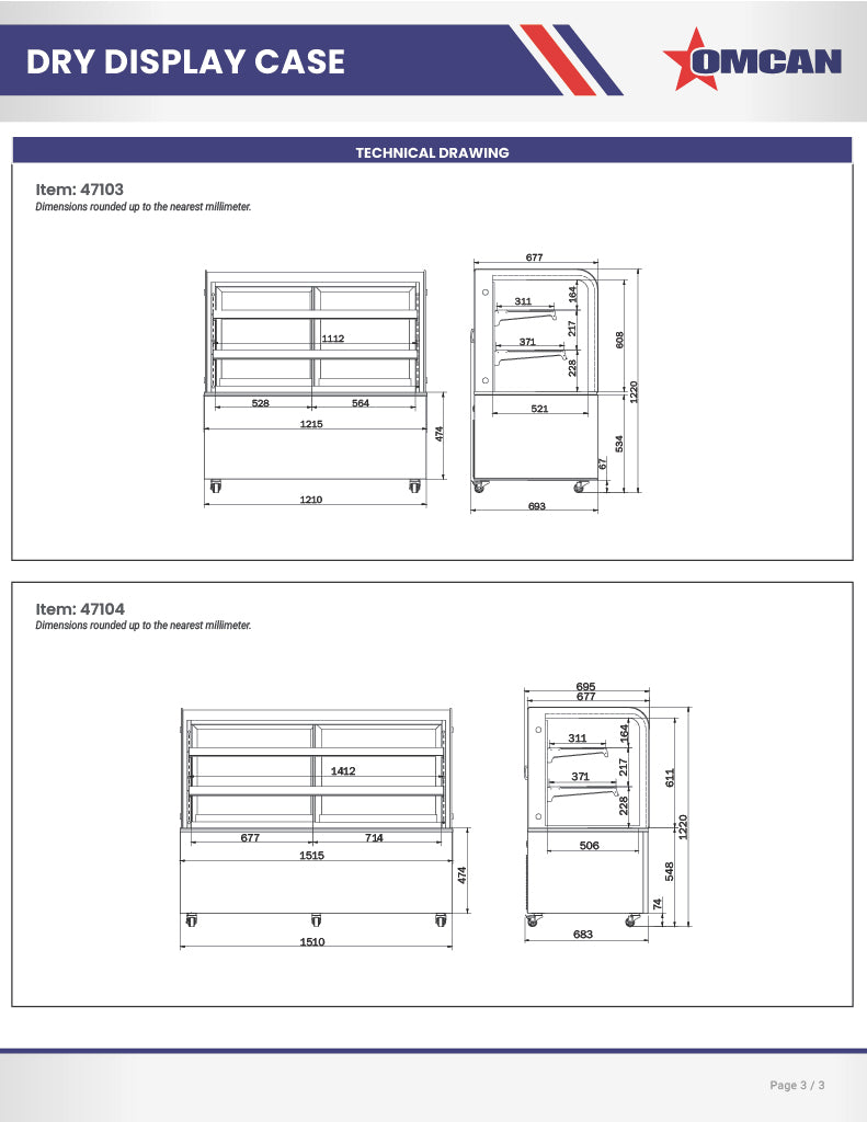 Omcan 36" Dry Bakery & Pastry Merchandiser Display Case with 2 Shelves with Curved Front Glass and Rear Sliding Doors With LED Lighting  – 10.4 Cu. Ft. (295L) - Donut-Supplies.Com
