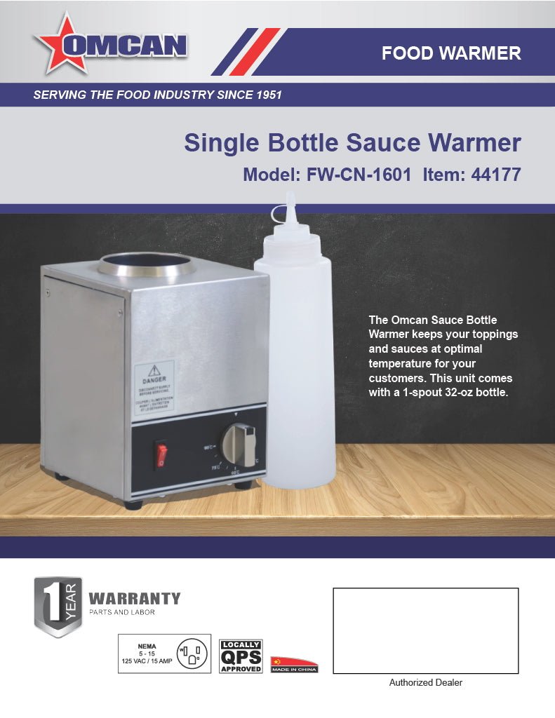Omcan 32 oz Single Bottle Sauce Warmer – Commercial Countertop Condiment Heating Station for Sauces and Dressings