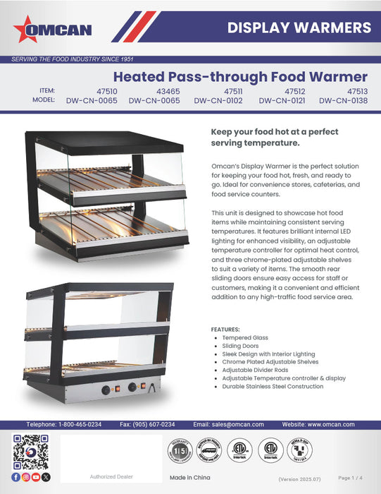 Omcan 24″ Heated Pass-Through Display Warmer Station – 2.29 Cu. Ft. (65L), 1800W, 110V Commercial Food Warmer Holding Cabinet