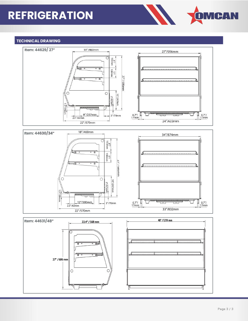 Omcan 48″ Countertop Refrigerated Display Case – 7.13 Cu. Ft. (202L), Two-Shelf Stainless Steel Bakery & Merchandising Display Cooler