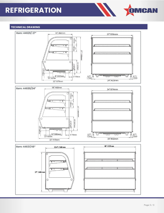 Omcan 48″ Countertop Refrigerated Display Case – 7.13 Cu. Ft. (202L), Two-Shelf Stainless Steel Bakery & Merchandising Display Cooler