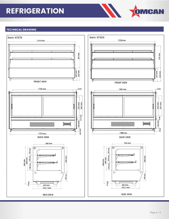Omcan 35″ Square Glass Countertop Refrigerated Display Showcase – 5.65 Cu. Ft. (160L), Two-Shelf Stainless Steel Bakery & Merchandising Display Cooler