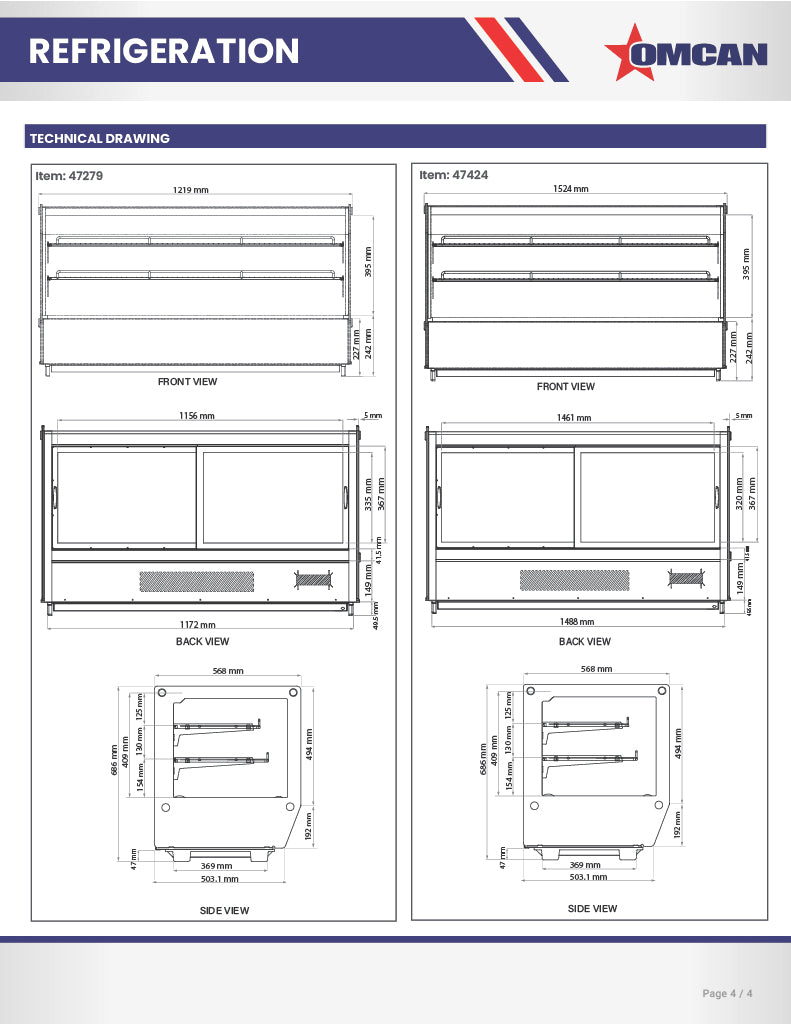 Omcan 48″ Square Glass Countertop Refrigerated Display Showcase – 7.13 Cu. Ft. (202L), Two-Shelf Stainless Steel Bakery & Merchandising Display Cooler