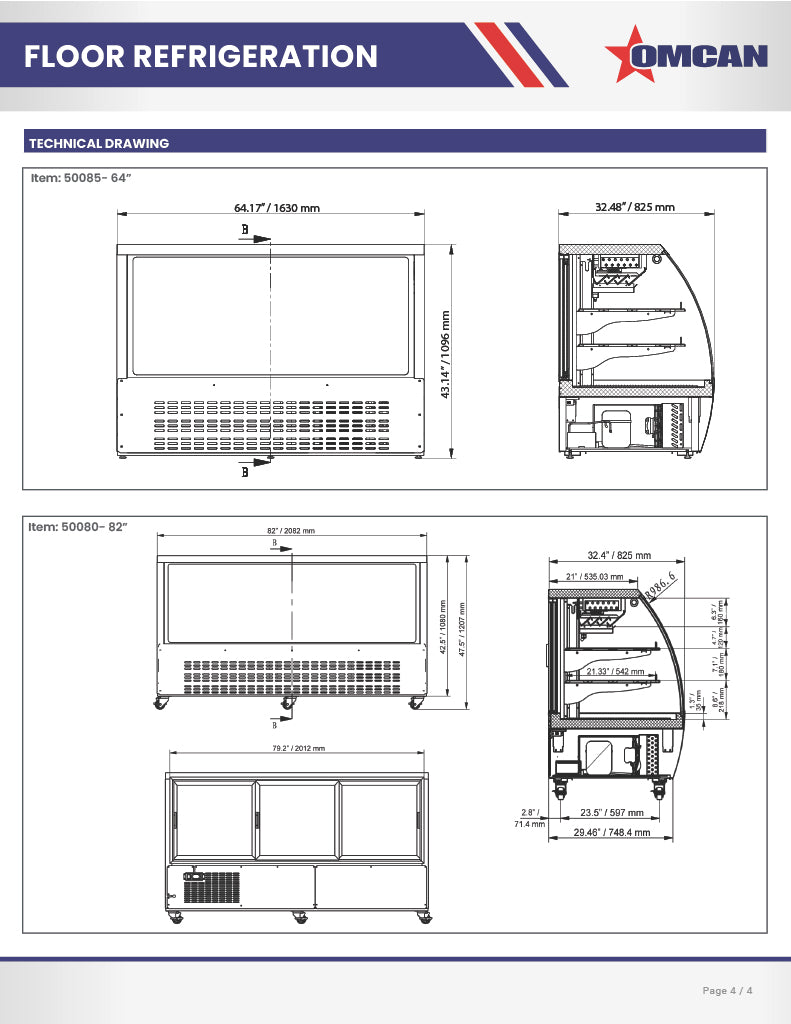 Omcan 47″ Floor Refrigerated Display Case – 18 Cu. Ft. (508L), Two-Shelf Stainless Steel Bakery & Merchandising Display Cooler