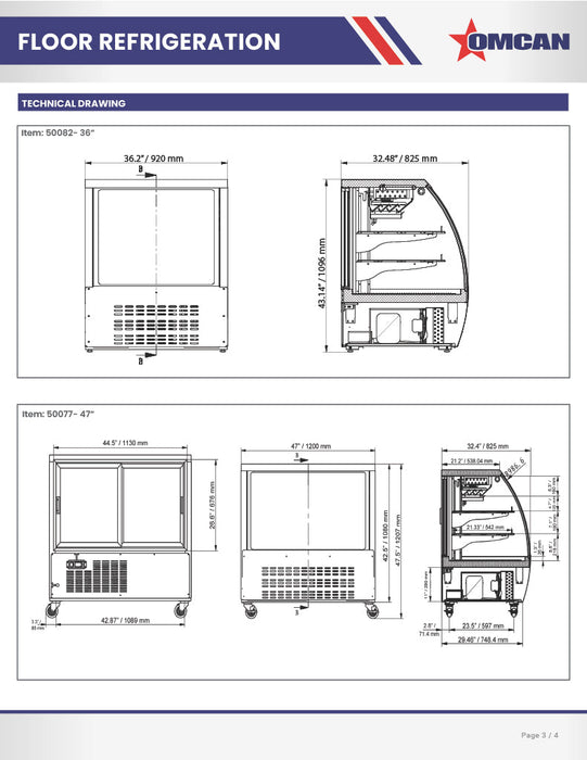 Omcan 82″ Floor Refrigerated Display Case – 32 Cu. Ft. (903L), Two-Shelf Black Bakery & Merchandising Display Cooler