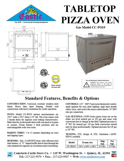 Comstock-Castle PO19 24" Countertop Gas Deck/Pizza Oven, Single Deck, Stainless Steel - Donut-Supplies.Com