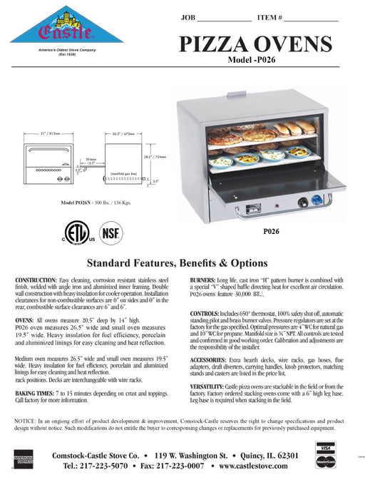 Comstock-Castle PO26 31" Countertop Gas Deck/Pizza Oven, Single Deck, Stainless Steel - Donut-Supplies.Com