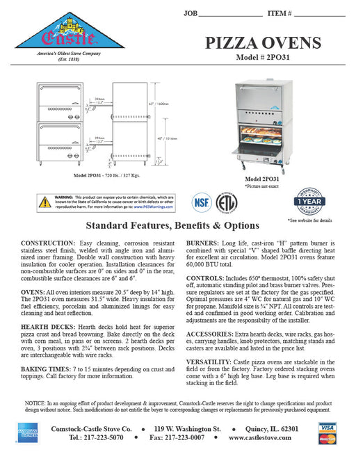 Comstock-Castle 2PO31 36" Gas Deck/Pizza Oven, 4 Deck, Stainless Steel - Donut-Supplies.Com