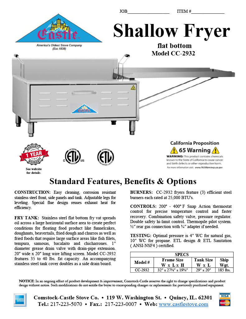 Comstock-Castle CC-2923 29" Gas Donut & Funnel Cake Fryer, Stainless Steel - Donut-Equipment.com