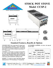 Comstock-Castle CCSP2-160K 18" Gas Stock Pot Range, 2 Double Burners, Cabinet Base, 160,000 BTU, Stainless Steel Front - Donut-Supplies.Com
