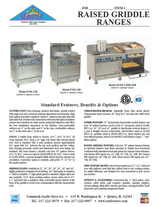 Comstock-Castle F3218-24B 48" Gas Restaurant Range, 4 Open Burners, 24" Charbroiler, 2 Standard Ovens, Stainless Steel Front, 204,000 BTU - Donut-Supplies.Com