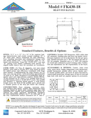 Comstock-Castle FK430-18 36" Gas Restaurant Range, 2 Open Burners, 18" Griddle, Single Standard Oven, Stainless Steel Front, 80,000 BTU - Donut-Supplies.Com