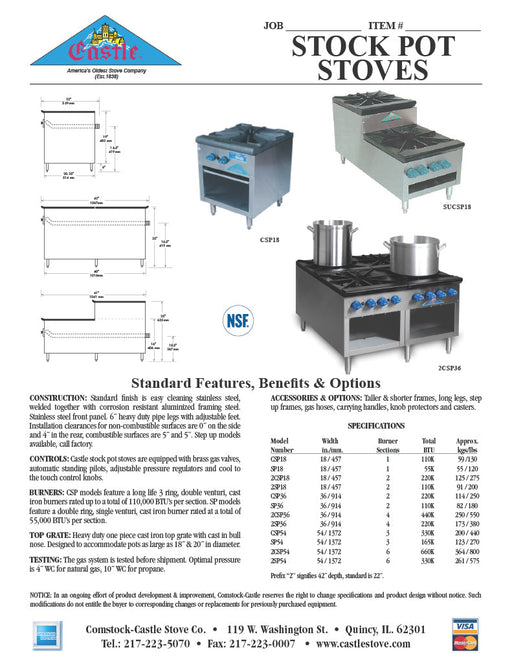 Comstock-Castle SUCSP54 54" Gas Stock Pot Range, 18" x 21" Cooking Area, 41" Deep, 540,000–660,000 BTU - Donut-Supplies.Com
