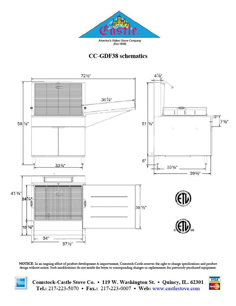 Comstock-Castle CC-GDF38 38" Gas Floor Model Donut Fryer, 34" x 24" Fry Pot, 220 lb. Fat Capacity, Thermostatic Controls, Stainless Steel Front, 150,000 BTU - Donut-Supplies.Com
