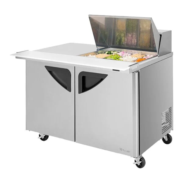 Turbo Air Super Deluxe TST-48SD-12M-N-LW 48" 2 Door Mega Top Refrigerated Sandwich Prep Table with Left Work Station - Donut-Equipment.com