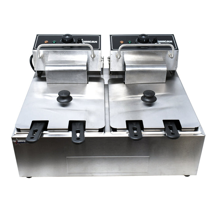 Omcan 12 lb x 2 Double Tank Countertop Electric Fryer – 2700W, 110V Commercial Dual Basket Deep Fryer for Restaurants, Concession Stands & Foodservice Kitchens
