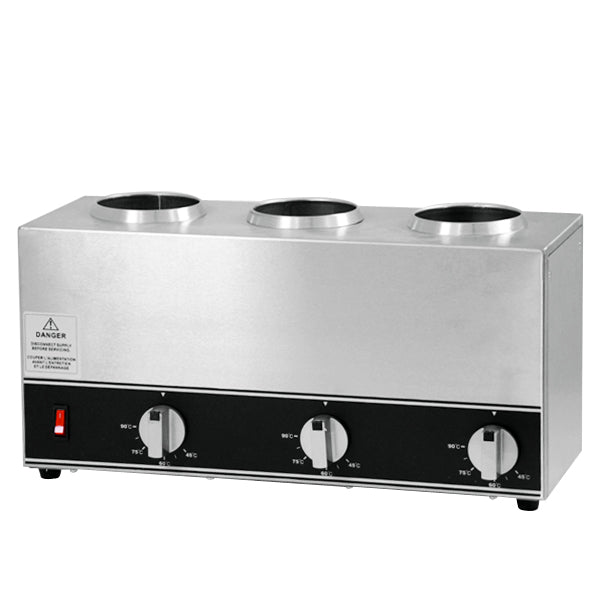 Omcan 3 x 32 oz Triple Bottle Sauce Warmer – Commercial Countertop Triple Condiment Heating Station for Sauces and Dressings