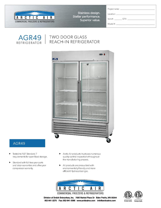 Arctic Air AGR49 54" Two Section Glass Door Reach-In Refrigerator