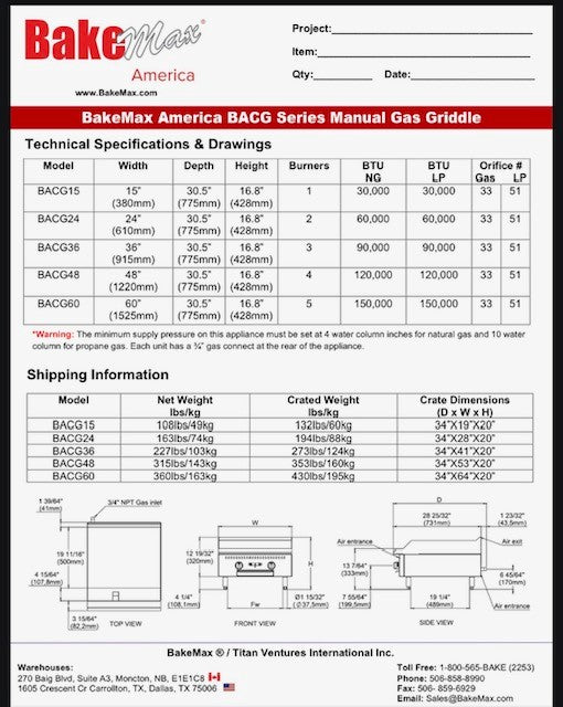 BakeMax America BACG Series Manual Gas Griddle (5 sizes) - Donut-Supplies.Com