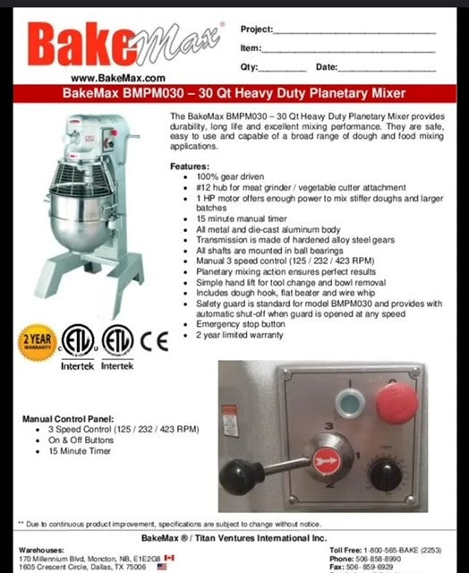 BakeMax (BMPM030) 30Qt Planetary Mixer - Donut-Supplies.Com