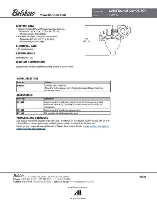 Belshaw Type N Depositor with Hopper