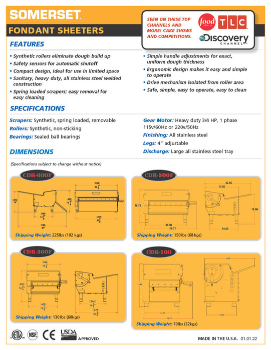 CDR-500F Fondant Sheeter