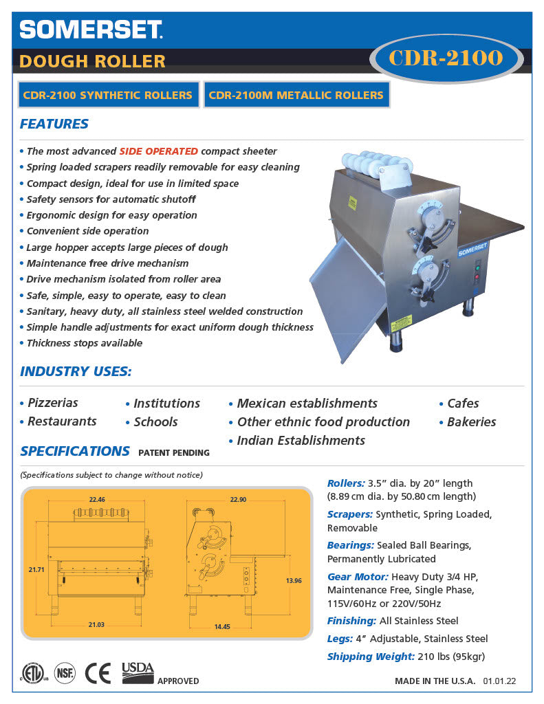 CDR-2100 Dough Roller / Double Pass- Side Operated - Donut-Supplies.Com