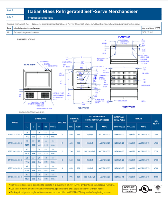 Federal Industries (ITRSS4826-B18)-Italian Series Refrigerated- 48" Self Service Open Air Case w/ Two Shelves 120V