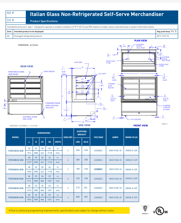 Federal Industries (ITDSS6034-B18)-Non-Refrigerated-(Sliding Doors on Front) 48" x 52"(H) Self Service Case w/Straight Glass 120V (Copy) - Donut-Supplies.Com