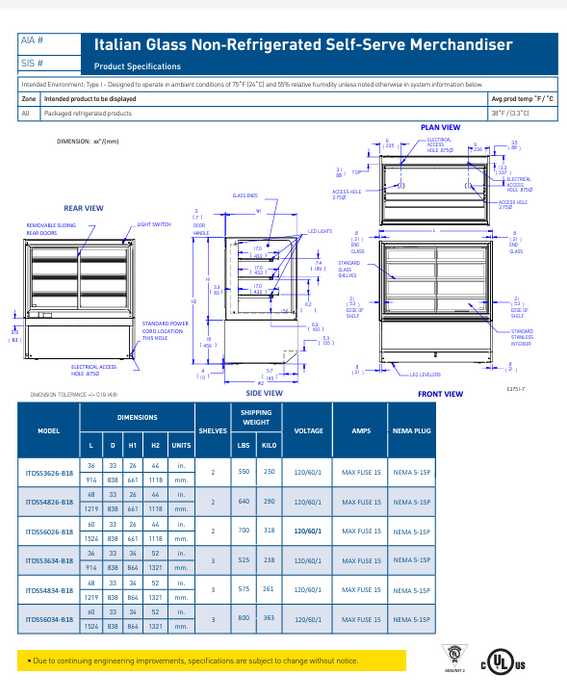 Federal Industries (ITDSS6026-B18)-Non-Refrigerated-(Sliding Doors on Front) 60" Self Service Case w/Straight Glass 120V