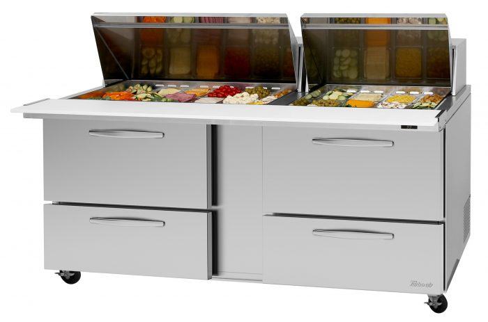 Turbo Air PST-72-30-D4-N-SL PRO Series Sandwich/Salad Prep Table w/ Refrigerated Base - Donut-Equipment.com
