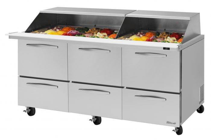 Turbo Air PST-72-30-D6-N-SL 72 5/8" PRO Series Mega Top Sandwich/Salad Prep Table w/ Refrigerated Base - Donut-Equipment.com