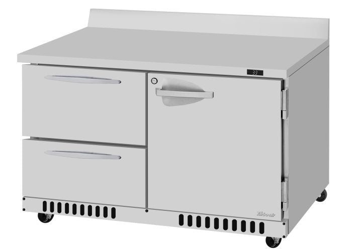 Turbo Air PWR-48-D2R(L)-FB-N 48 1/4" Worktop Refrigerator w/ (2) Sections, 2 Drawers & 1 Solid Door, Front Breathing - Donut-Supplies.Com