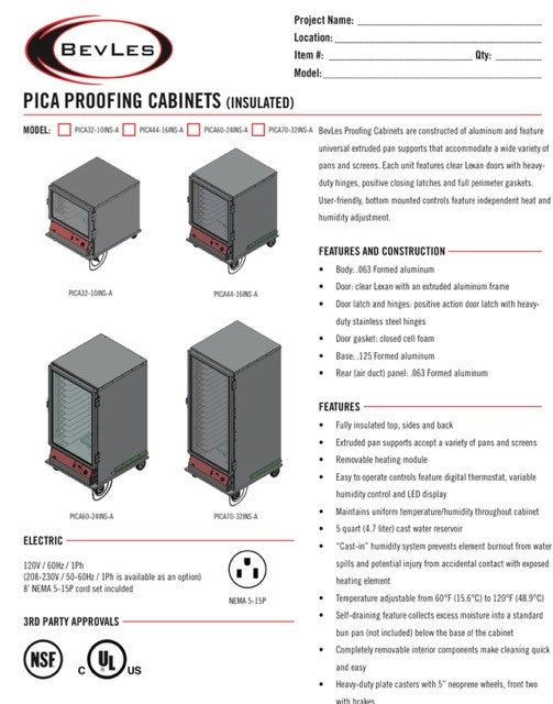 Bevles Model: PICA70-32-A-4R2 Right Hand Hinge Single Door (Non-Insulated) Proofing Cabinet 230V