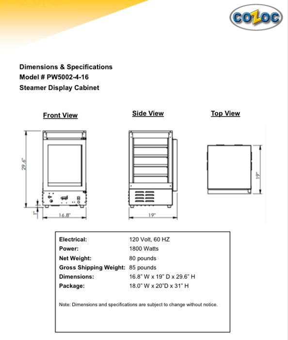 Steamer Heated Merchandiser Cabinet by Cozoc # PW5002-4-16