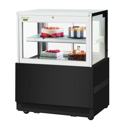 Turbo Air TBP36-46FN-B 35-3/8" Straight Glass Refrigerated Bakery Display Case, 2 Levels, Black Exterior, 115v - Donut-Supplies.Com