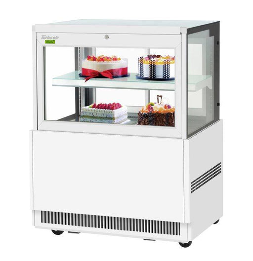 Turbo Air TBP36-46FN-W 35-3/8" Straight Glass Refrigerated Bakery Display Case, 2 Levels, White Exterior, 115v - Donut-Supplies.Com