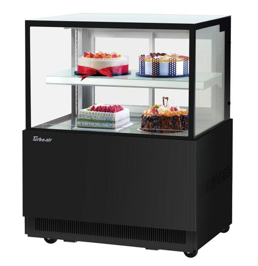 Turbo Air TBP36-46NN-B 35-3/8" Refrigerated Straight Glass Full-Service Bakery Display Case, 2 Levels, Black Exterior, 115v - Donut-Supplies.Com