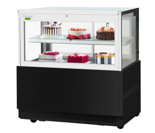 Turbo Air TBP48-46FN-B 47-1/4" Straight Glass Refrigerated Bakery Display Case, 2 Levels, Black Exterior, 115v - Donut-Supplies.Com