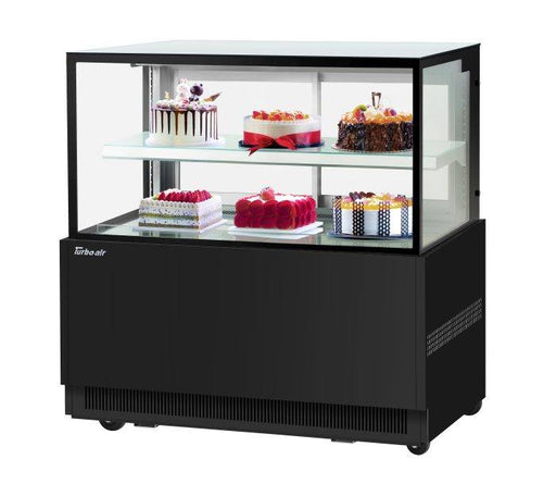 Turbo Air TBP48-46NN-B 47-1/4" Refrigerated Straight Glass Full-Service Bakery Display Case, 2 Levels, Black Exterior, 115v - Donut-Supplies.Com