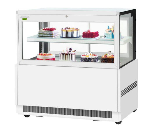Turbo Air TBP60-46FN-W 59" Straight Glass Refrigerated Bakery Display Case, 2 Levels, White Exterior, Lift-Up Front Glass, 115v - Donut-Supplies.Com