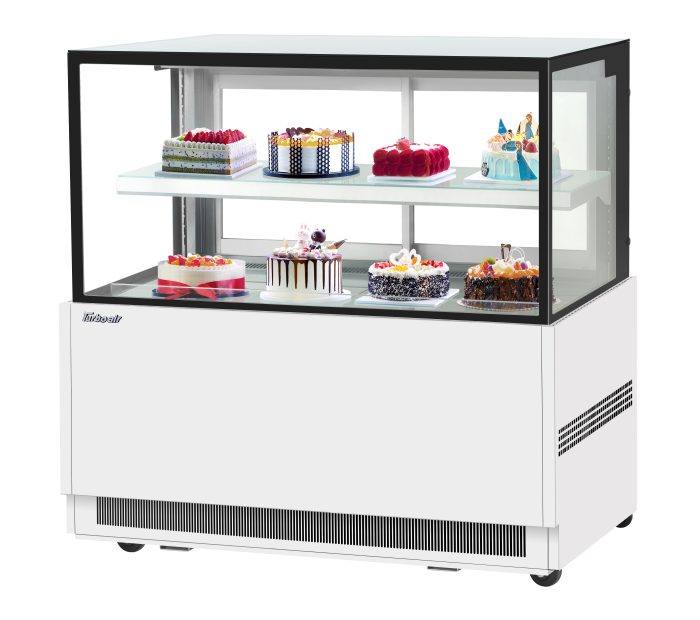 Turbo Air TBP60-46NN-W 59" Refrigerated Straight Glass Full-Service Bakery Display Case, 2 Levels, White Exterior, 115v - Donut-Supplies.Com