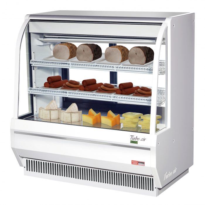 Turbo Air TCDD-48H-W-N 48" Curved Glass Full-Service Deli Display Case, 3 Levels, White Exterior, 115v - Donut-Equipment.com