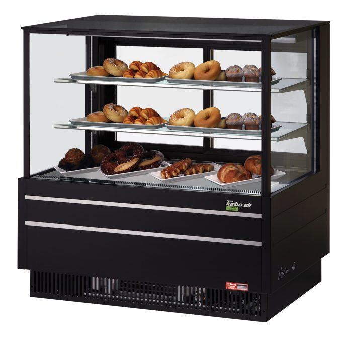 Turbo Air TCGB-48UF-DR-B 48" Straight Glass Full-Service Dry Bakery Display Case, 3 Levels, Black Exterior, 115v - Donut-Supplies.Com
