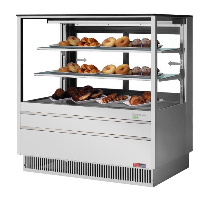 Turbo Air TCGB-48UF-DR-S 48" Straight Glass Full-Service Dry Bakery Display Case, 3 Levels, Stainless Steel Exterior, 115v - Donut-Supplies.Com