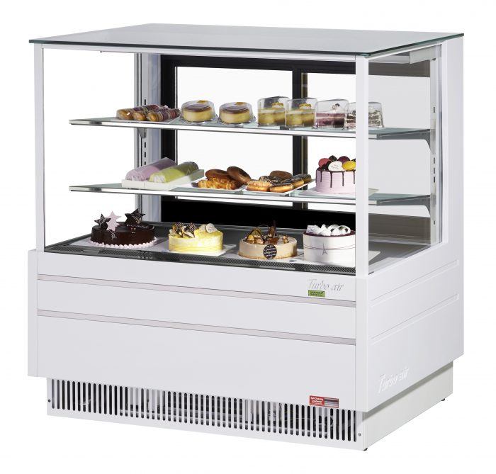 Turbo Air TCGB-48UF-W-N 48-1/2" Refrigerated Straight Glass Full-Service Bakery Display Case, 3 Levels, White Exterior, 115v - Donut-Supplies.Com