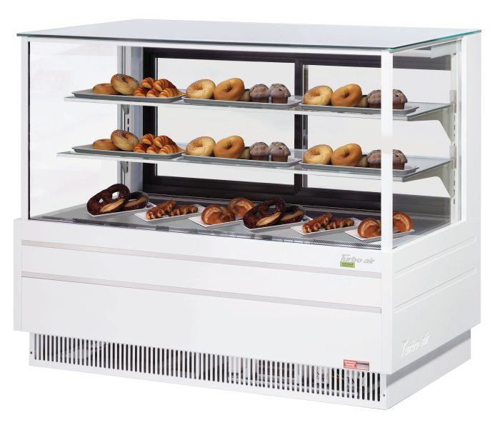 Turbo Air TCGB-60UF-DR-W 60" Straight Glass Full-Service Dry Bakery Display Case, 3 Levels, White Exterior, 115v - Donut-Equipment.com