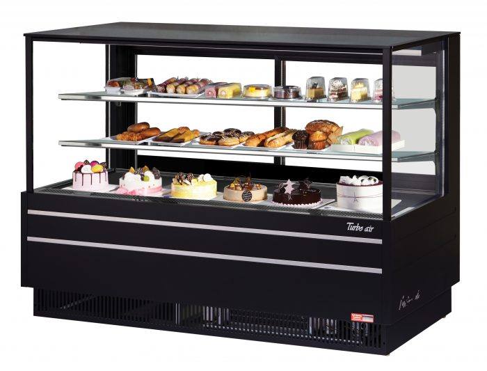 Turbo Air TCGB-72UF-B-N 72-1/2" Refrigerated Straight Glass Full-Service Bakery Display Case, 3 Levels, Black Exterior, 115v - Donut-Supplies.Com