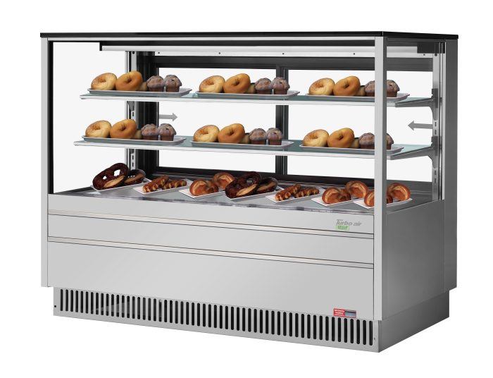 Turbo Air TCGB-72UF-DR-S 72" Straight Glass Full-Service Dry Bakery Display Case, 3 Levels, Stainless Steel Exterior, 115v - Donut-Supplies.Com